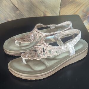 Like New Annie Beaded Sandals - Cream and Tan Comfort And Shiny Has Sparkles